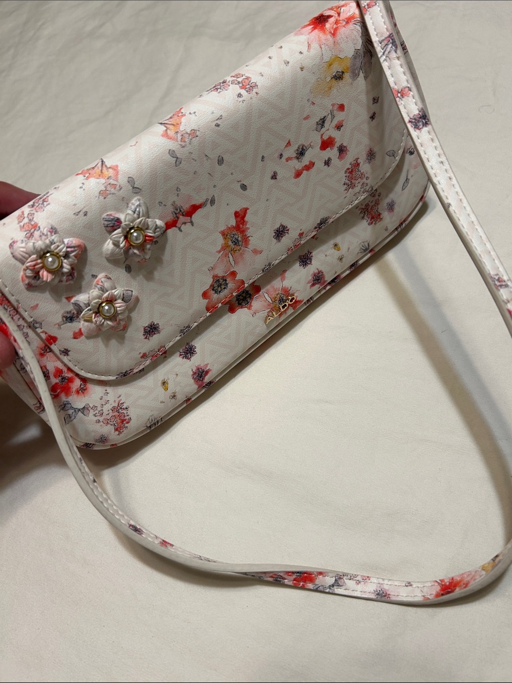 Aldo White Floral Pearl-Accent Crossbody